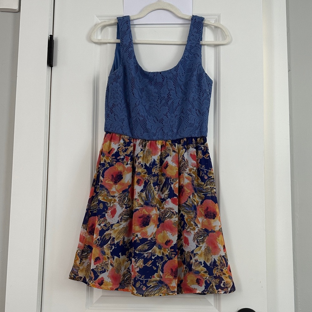 Lily Rose Blue and Floral Casual Dress